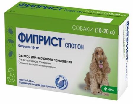 Для дома KRKA Фиприст спот он для собак 10-20 кг, 134мг/1,34мл, №3 (3*1.34 мл)