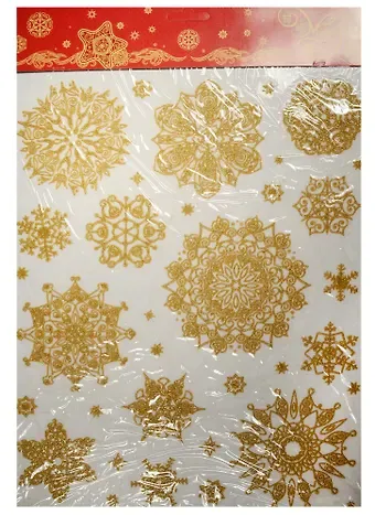 Новогоднее оконное украшение Снежинки золотые объемные-3 (30х38)