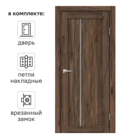 Дверь межкомнатная остекленная Онда В 60x200 см ПВХ цвет орех/пекан с замком и петлями дверь кафки