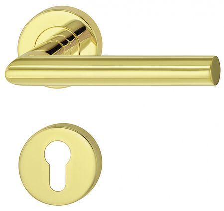 Комплект дверных ручек Hafele Startec форма L с розетками под профильный цилиндр для входных дверей, штифт 8 мм,  нержавеющая сталь с покрытием полированная латунь