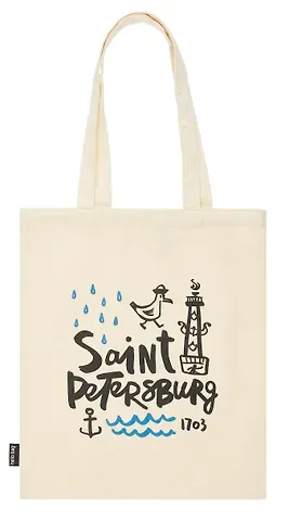 Сумка-шоппер СПб Чайка и якорь, бежевая, текстиль , 40см.*32см.