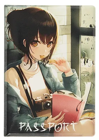 Обложка для паспорта Аниме Девушка с фотоаппаратом (ОП2023-406)