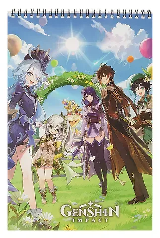 Геншин. Творческий блокнот cо стикерами A4. Звездная пятерка