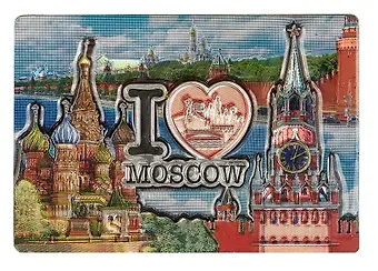 Магнит двойной фольга под смолой ХВБ.I love Moscow (025-22-19K12)