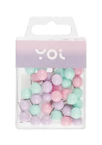 Кнопки гвоздики 40 штук с круглой головкой, пастельные, в ассортименте, Yoi