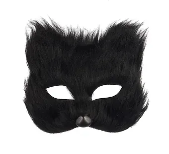 Маска Кошки меховая (черная) (17х15) (пластик) (12-06150-M2)
