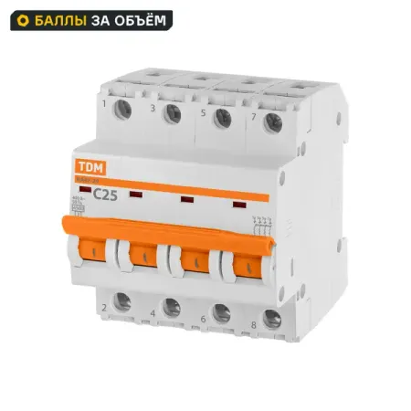 Автоматический выключатель TDM Electric ВА47-29 4Р C25 A 4.5 кА мини автоматический выключатель tomzn tob1 63c 6 63a