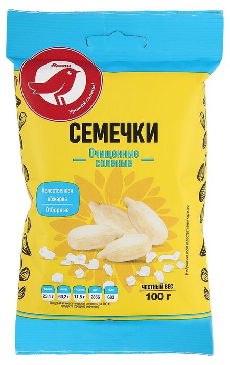 Семена подсолнечника АШАН Красная птица очищенные, 100 г