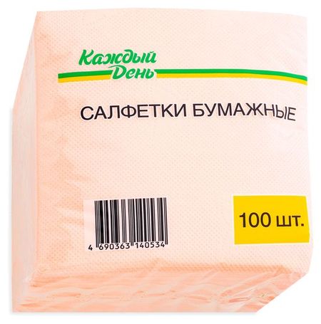 Салфетки бумажные Каждый день однослойные, 100 шт