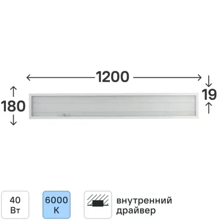 Панель светодиодная Эра SPO-7-40-6K-P 595x180 мм микропризма 6000К IP20