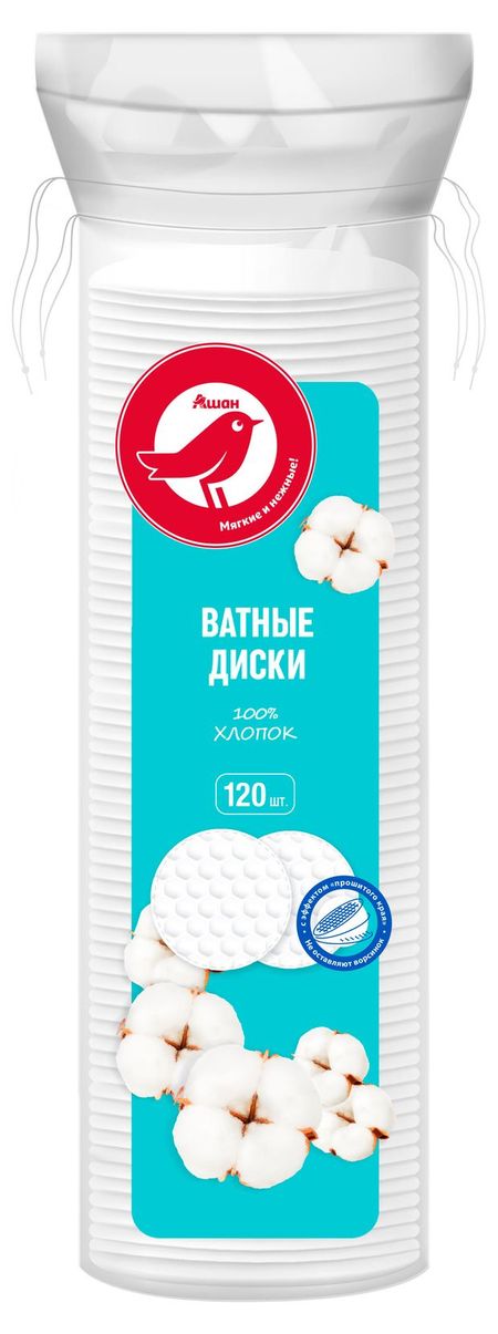 Ватные диски АШАН Красная птица, 120 шт