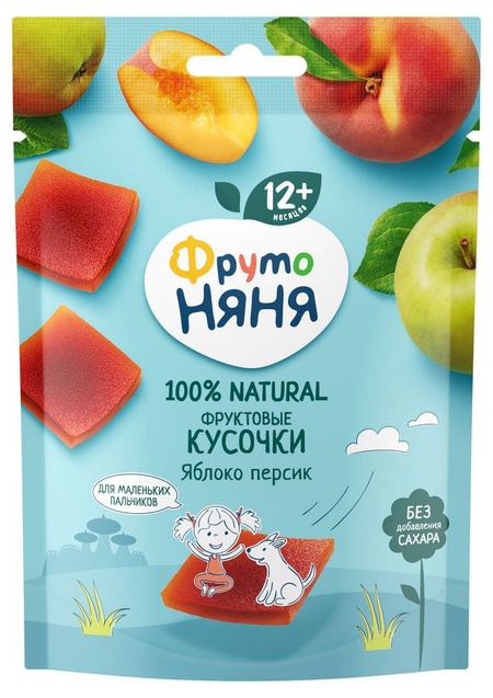 Кусочки фруктовые ФрутоНяня Яблоко-Персик с 12 мес., 53 г