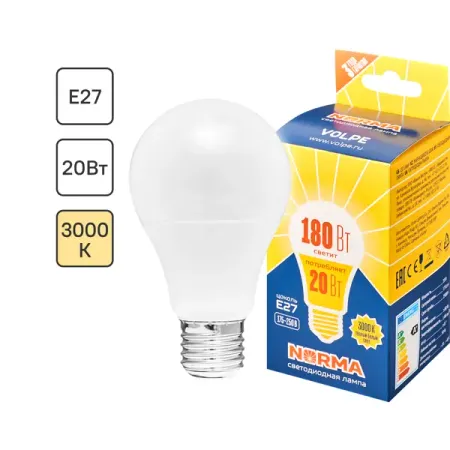 Лампа светодиодная Volpe Norma E27 170-240 В 20 Вт груша 1750 Лм тёплый белый свет