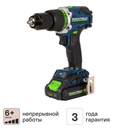 Дрель-шуруповерт аккумуляторная ударная бесщеточная Rockfield RF2062BK, 20 В Li-ion 2x2 Ач дрель ударная hanskonner hid21100ds 1000вт