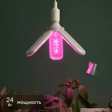 Фитолампа светодиодная для растений Эра E27 24 Вт клевер красно-синего спектра для рассады фиолетовый свет