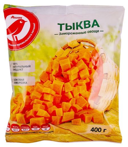 Овощная смесь Тыква резаная АШАН Красная птица кубики замороженная, 400 г
