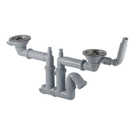 Сифон для двойной мойки АНИ пласт 3 1/2х40 мм с выпуском d115 мм с переливом с соединением 40 мм (F3545S)