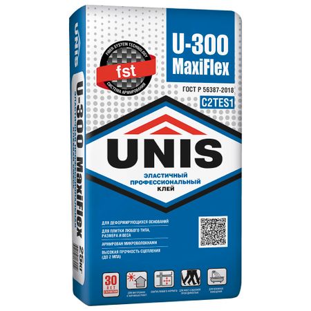 Клей для плитки/ керамогранита/ камня Unis Maxiflex U-300 эластичный армированный серый класс C2 TE S1 25 кг вера игоревна ахременкова зачетные работы по математике 5 класс к учебнику с м никольского и др