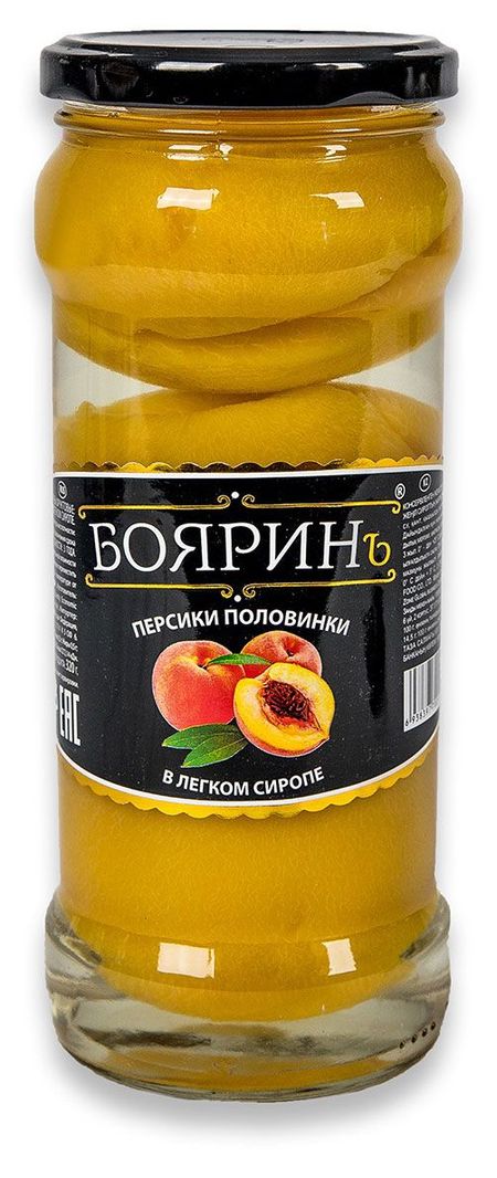 Персики консервированные Бояринъ половинки в легком сиропе Китай, 580 мл