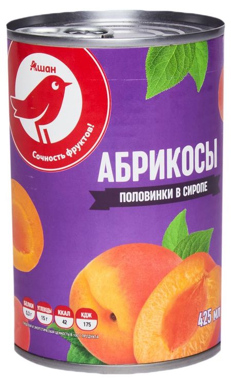 Абрикосы консервированные АШАН Красная птица половинки в сиропе Китай, 425 г