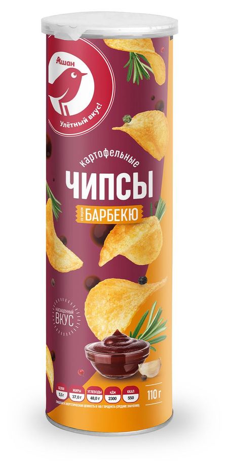 Чипсы картофельные АШАН Красная птица барбекю, 110 г