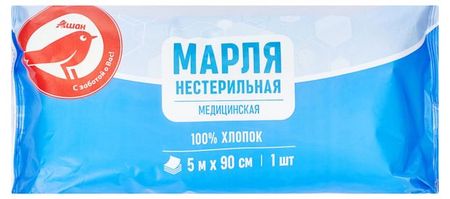 Марля медицинская АШАН Красная птица нестерильная, 5 м х 90 см