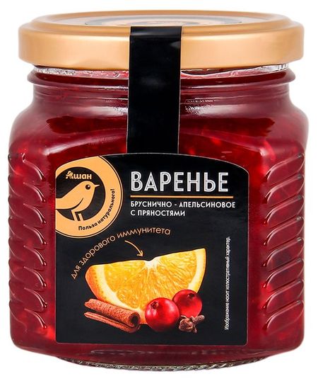 Варенье АШАН Золотая птица из брусники и апельсина с пряностями, 310 г