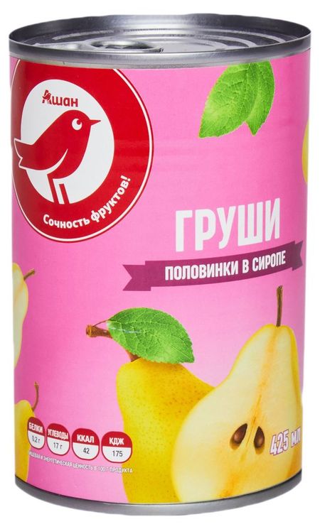 Груши консервированные АШАН Красная птица половинки в сиропе Китай, 425 г