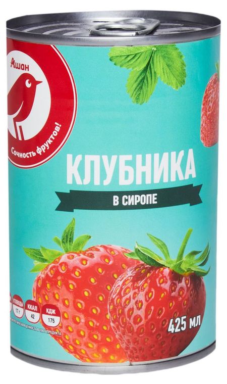 Клубника консервированная АШАН Красная птица в сиропе Китай, 425 мл
