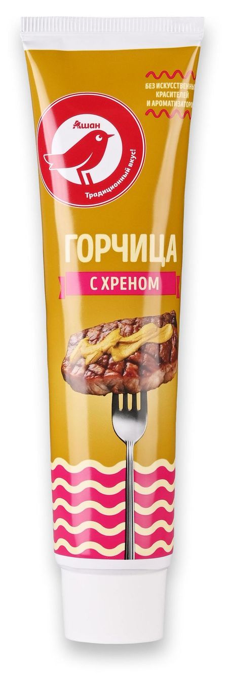 Горчица с хреном АШАН Красная птица, 200 г