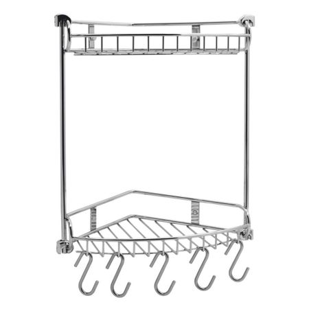 Полка для ванной WasserKraft угловая двухъярусная с крючками 220х300х340 мм металл хром (K-1222)