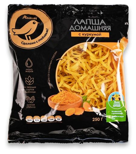 Макаронные изделия АШАН Золотая птица лапша с куркумой, 250 г