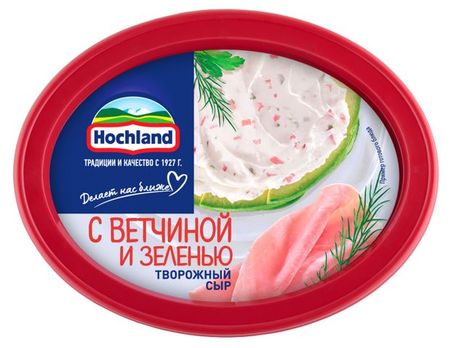 Сыр творожный с ветчиной и зеленью Hochland 60% БЗМЖ, 140 г