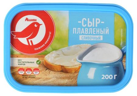 Сыр плавленый сливочный АШАН Красная птица 50% БЗМЖ, 200 г
