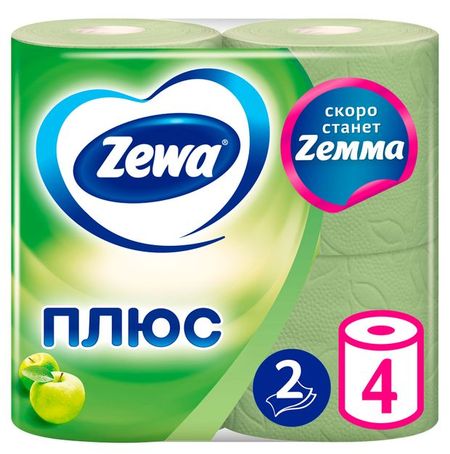 Туалетная бумага Zewa Плюс Яблоко, 2 слоя, 4 рулона