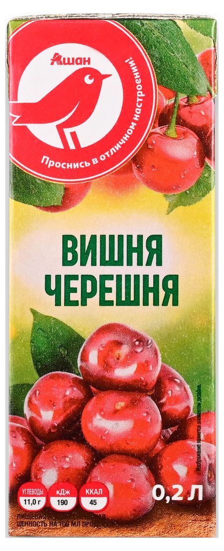 Нектар АШАН Красная птица вишня-черешня, 200 мл