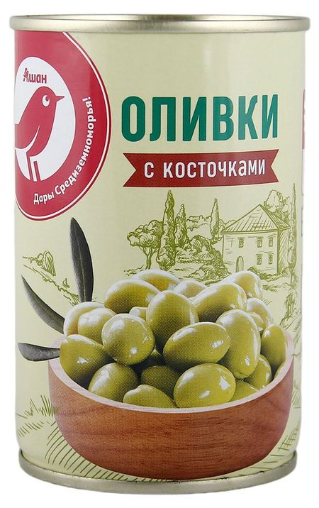 Оливки АШАН Красная птица с косточкой Испания, 300 г