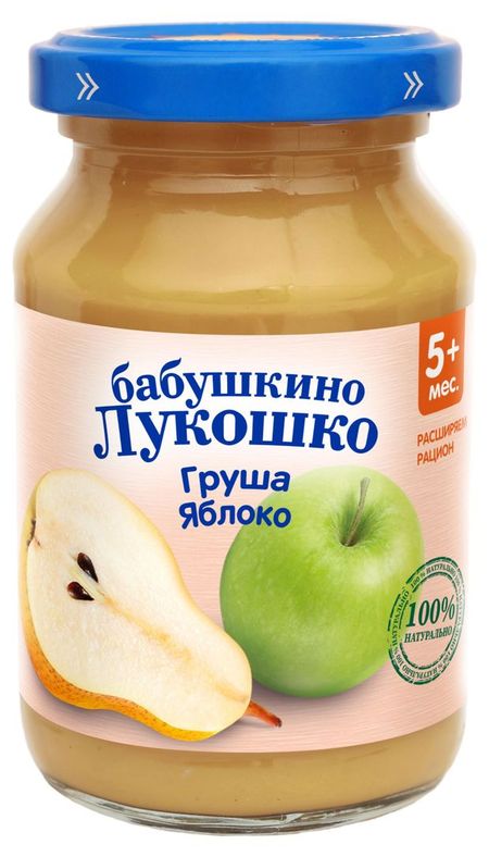Пюре Бабушкино Лукошко Груша Яблоко с 5 мес., 190 г
