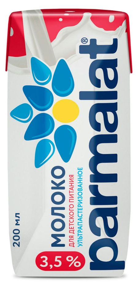 Молоко ультрапастеризованное питьевое Parmalat нормализованное стерилизованное для детского питания 3,5% ГОСТ БЗМЖ, 200 мл