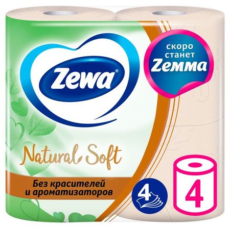 Туалетная бумага Zewa Natural Soft, 4 слоя, 4 рулона