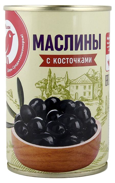 Маслины АШАН Красная птица с косточкой Испания, 300 г
