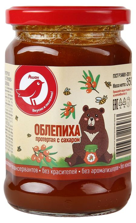 Протертая облепиха АШАН Красная птица с сахаром, 350 г