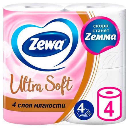 Туалетная бумага Zewa Ultra Soft, 4 слоя, 4 рулона