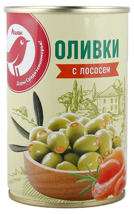 Оливки АШАН Красная птица с лососем Испания, 300 г