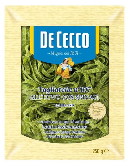 Макаронные изделия De Cecco Tagliatelle 107 лапша яичная со шпинатом Италия, 250 г