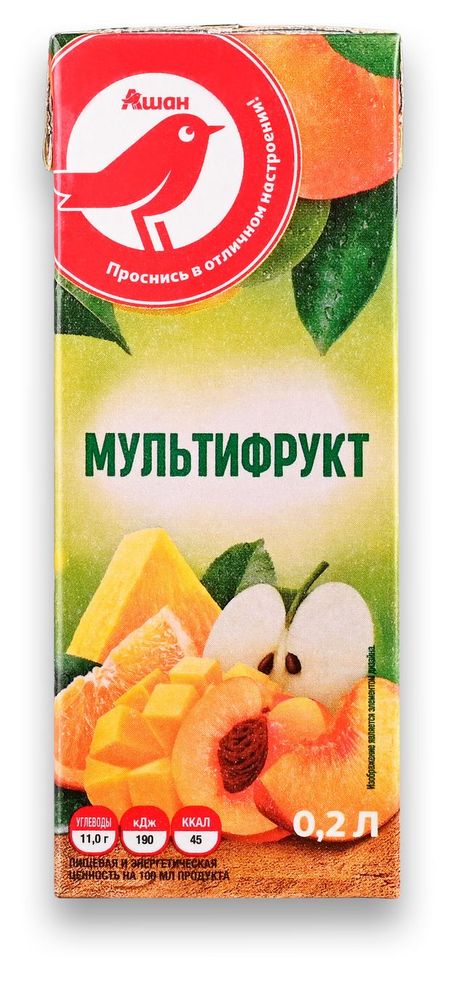 Нектар АШАН Красная птица мультифрукт, 200 мл