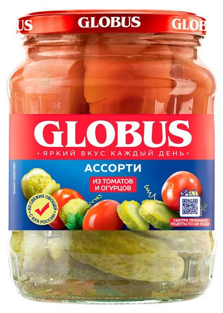 Ассорти овощное GLOBUS томаты и огурцы, 720 мл