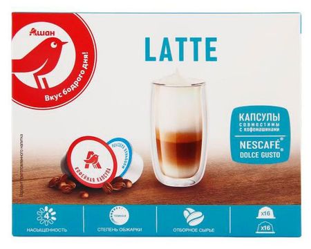 Кофе в капсулах АШАН Красная птица LATTE, 32 шт