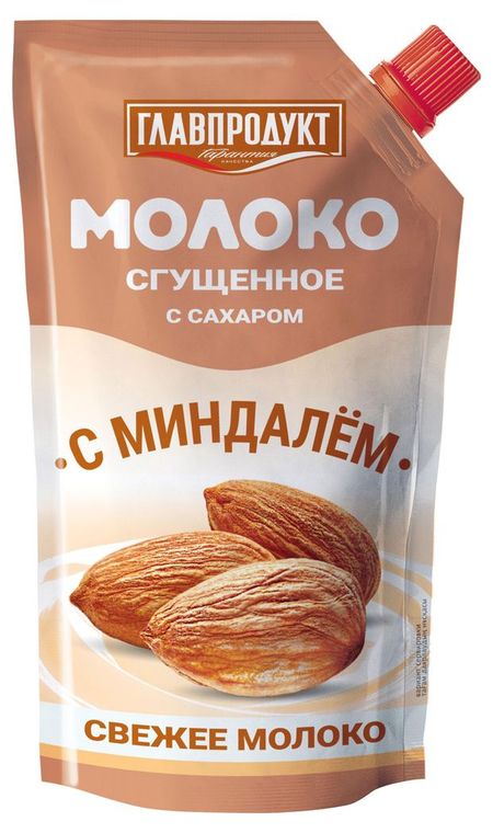 Молоко сгущенное ГЛАВПРОДУКТ с сахаром и миндалем БЗМЖ, 270 г