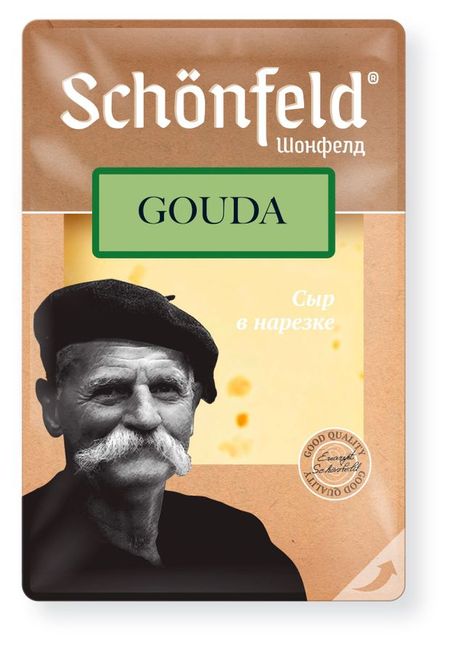 Сыр полутвердый Schonfeld Гауда нарезка 45% БЗМЖ, 125 г